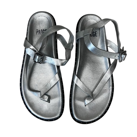 Paige Zuri Silver Leather Sandals Size 9 - Picture 1 of 10